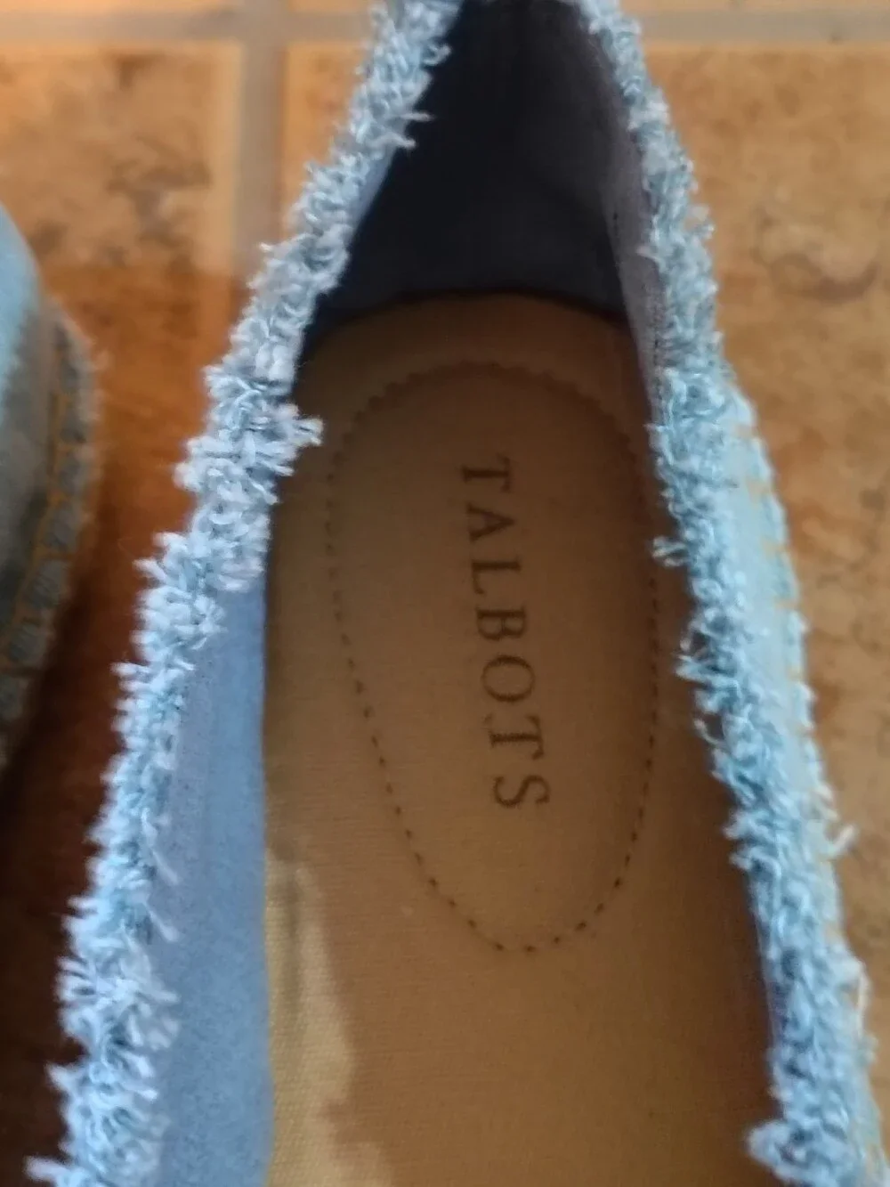 NWT Talbots Izzy Frayed Denim Boho Flat Espadrilles